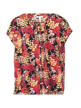 Women Sz L Fairy Whimsigoth Fairy Floral Lightweight Button Down Cap Sleeve Top